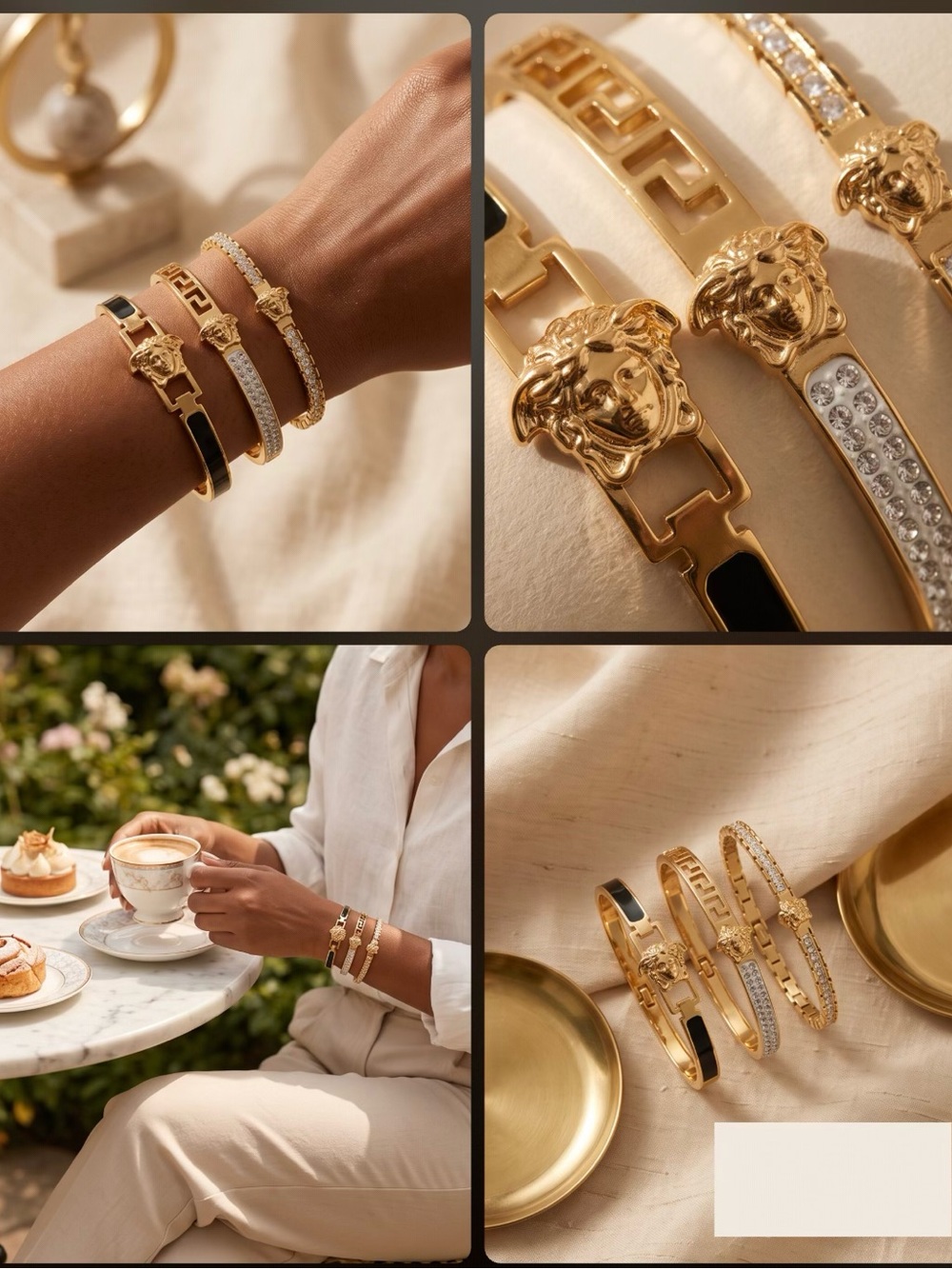 Medusa Gold-Tone Medusa & Lion Motif Bracelet Set * 18K Gold Plated Over Stainle